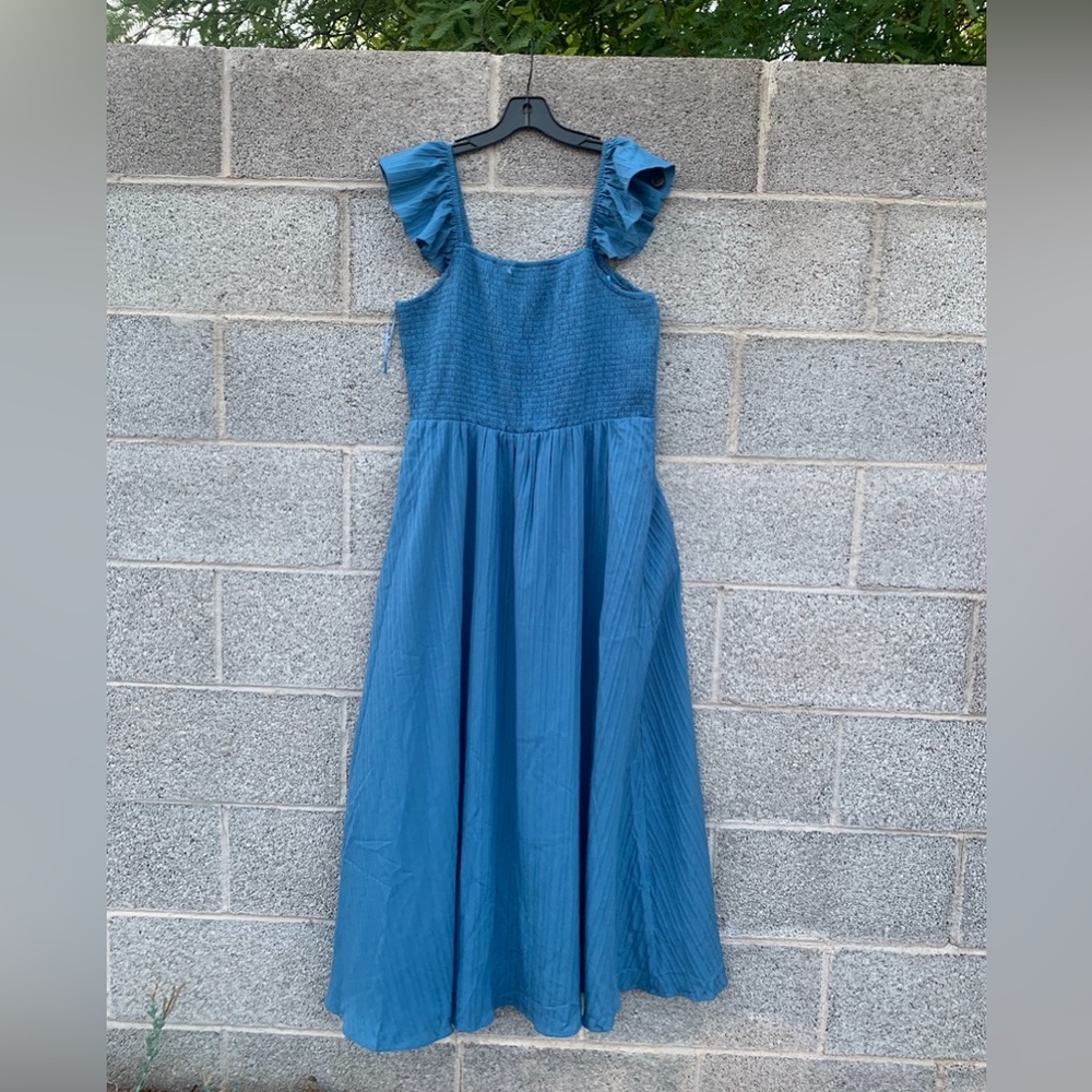 Emerson Lang Maxi Dress Tank Smocked Bodice Blue Lined Milkmaid Size X-Large
